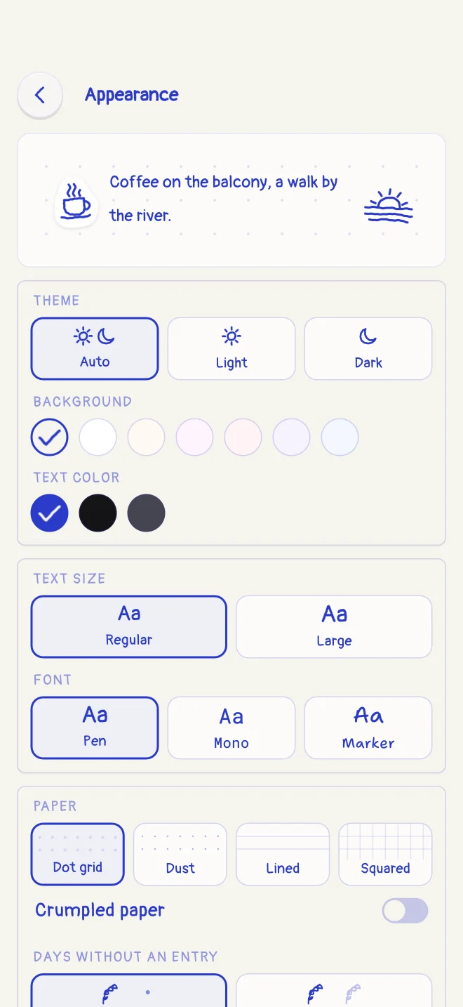 Boop's appearance settings.